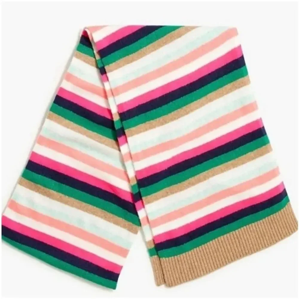 J. Crew Factory Extra Soft Yarn Striped Scarf Long Multicolor Colorful Preppy